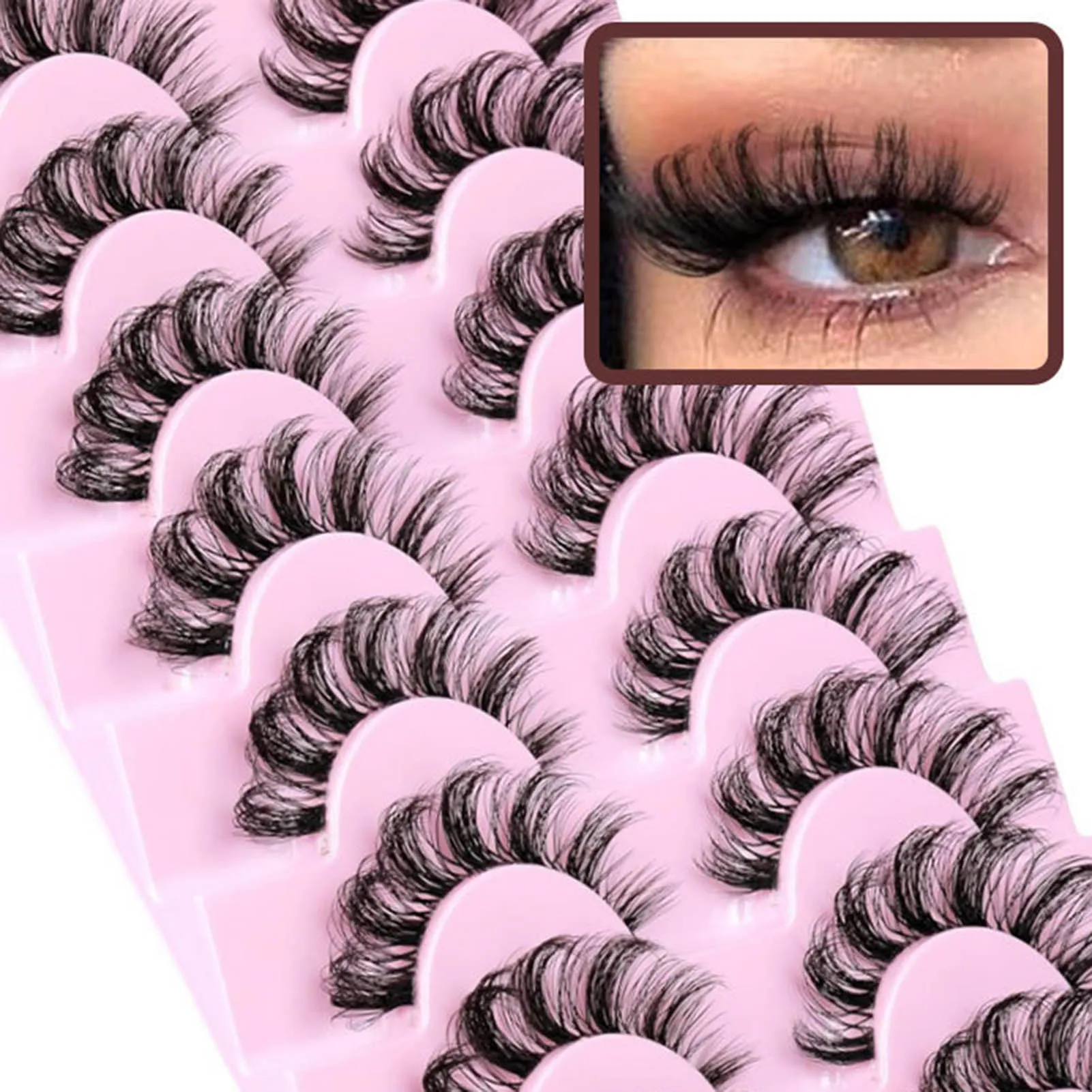 Cílios postiços Extensão, Faixa cheia, Cílios russos, Natural 3D, Dramático Fluffy Volume Clusters, Manga Lash, Grosso, 9 pares