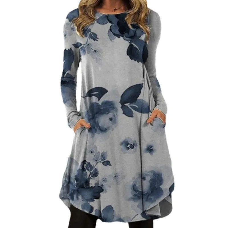 Women Dresses 2026 new fashion casual spring autumn leaf floral print ethnic style mini dresses women's clothing vestidoes