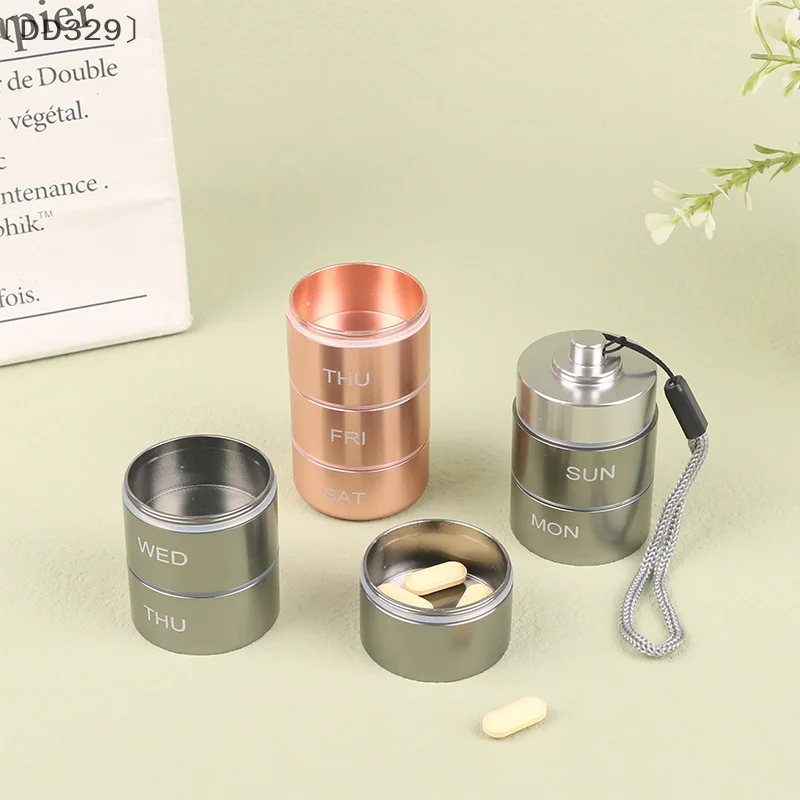〔DD329〕Sealed Waterproof 7 Days Split Aluminum Alloy Metal Pill Box Weekly Medicine Case Splitter Tablet Organizer Container