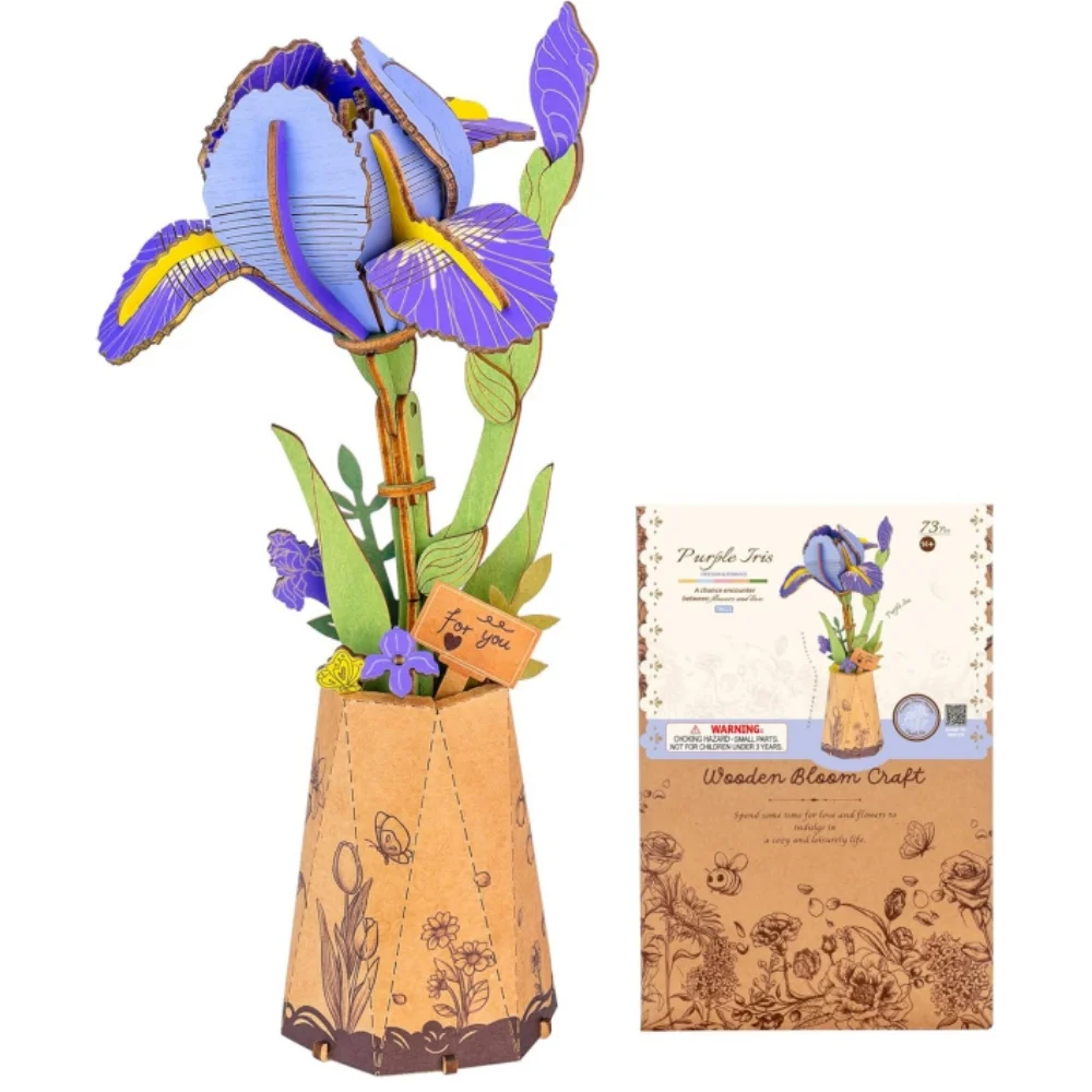 

Rolife 3D Wooden Purple Iris Flowers Pink Dahlia DIY Craft Model Kit Artificial Bloom Jigsaw Puzzle for Adults Valentine's Day