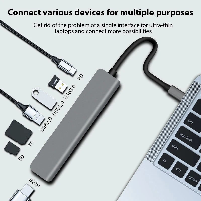 

Концентратор типа C 7 в 1 TypeC PD87W 4K 30 Гц HD-конвертер TF SD Card Reader USB3.0 HDMI для ПК, ноутбука Tablt Otg