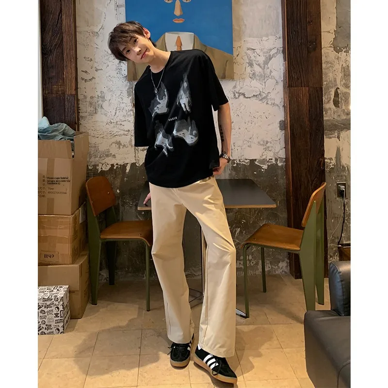 

Мужские летние тонкие брюки из ледяного шелка цвета хаки в американском стиле, струящиеся, с эффектом драпировки, прямого кроя, премиум-класса, для повседневного ношения