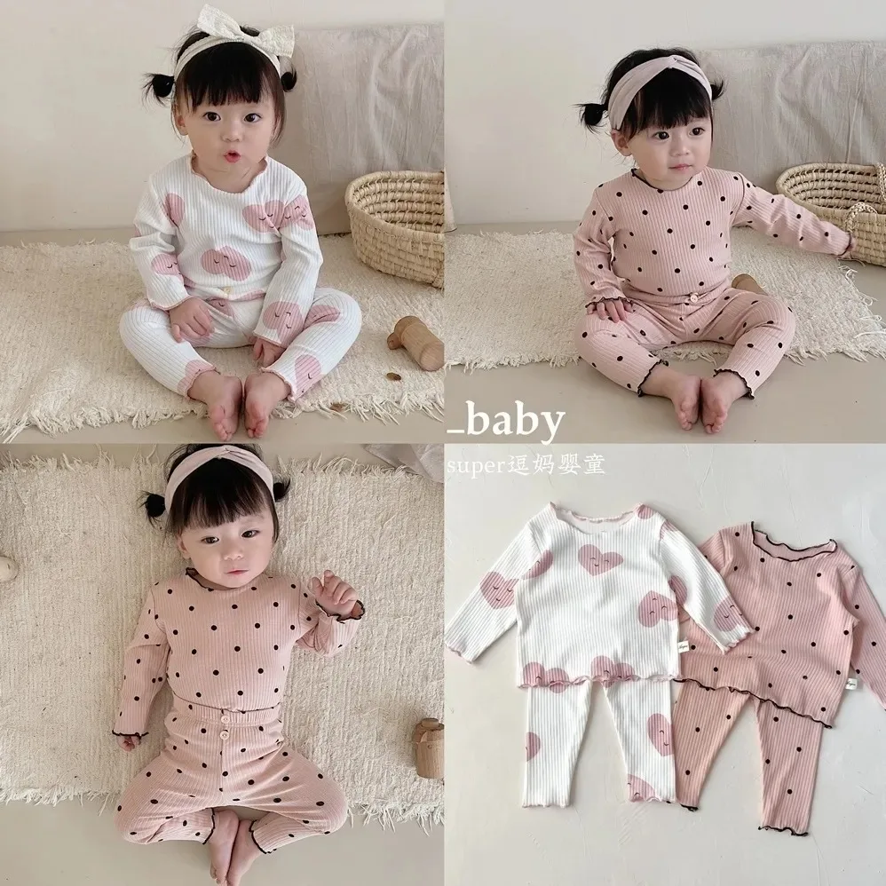 New Girls\' Pajamas Homewear Children\'s Long-Sleeved Ice-Silk Pajamas Two-Piece Wood Earring Set Air-Conditioning Suit Suit