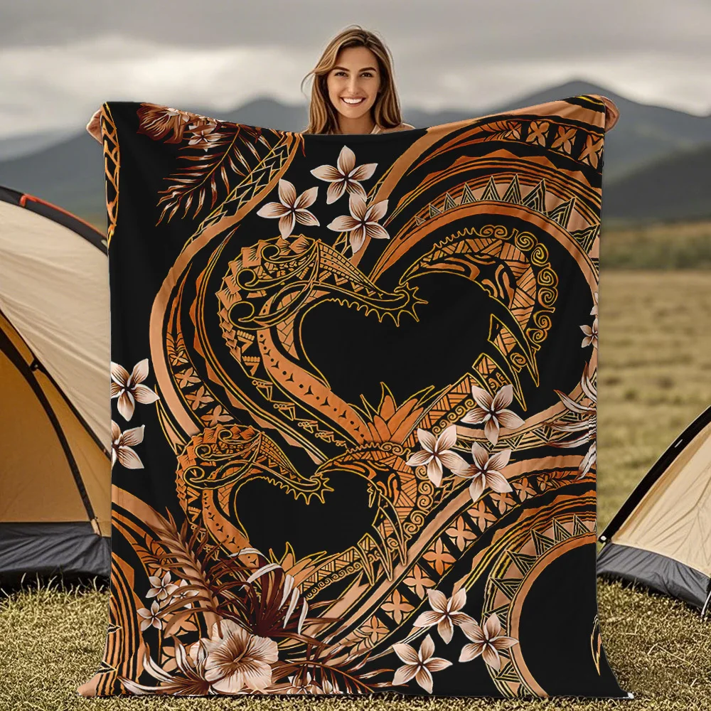 Golden floral pattern Flannel printed blanket suitable for all seasons suitable for living room office sofa and travel