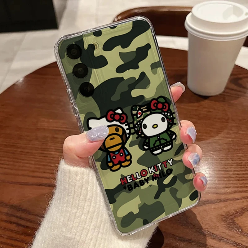 Camouflage Hello Kitty Cool Creative Phone Case For Samsung A14 15 25 35 52 53 54 55 5G S 21 22 23 24 FE Ultra Plus Y2K Cover