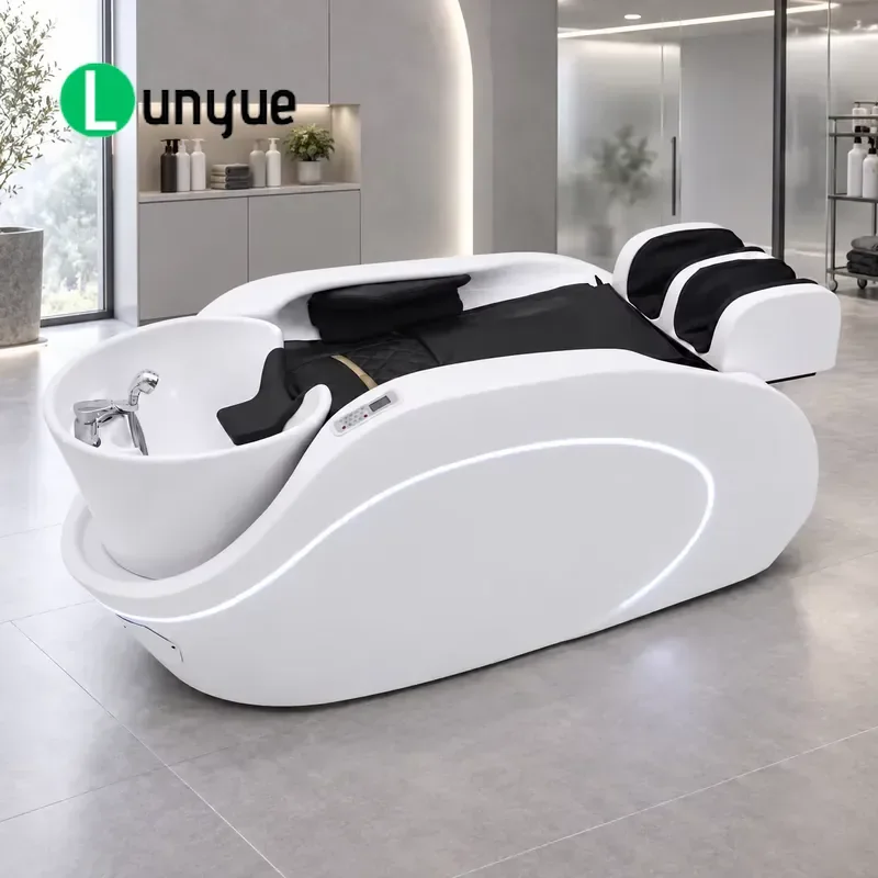 Electric Shampoo Bed with Washbasin Steam Heating Function Professional Hair Washing Chair Scalp Care Furniture