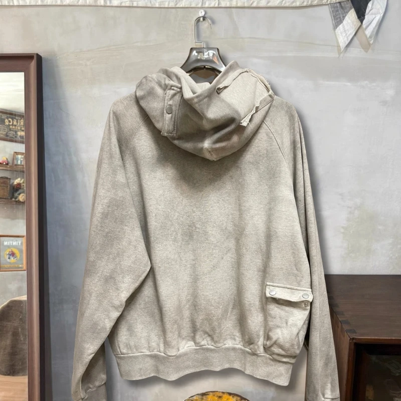 Stickers Pockets Cargo Hood Sweatshirt Oversize SATOSHI Hoodie Vintage Distressed Washed Fading Letter Men Women Cotton Hoody