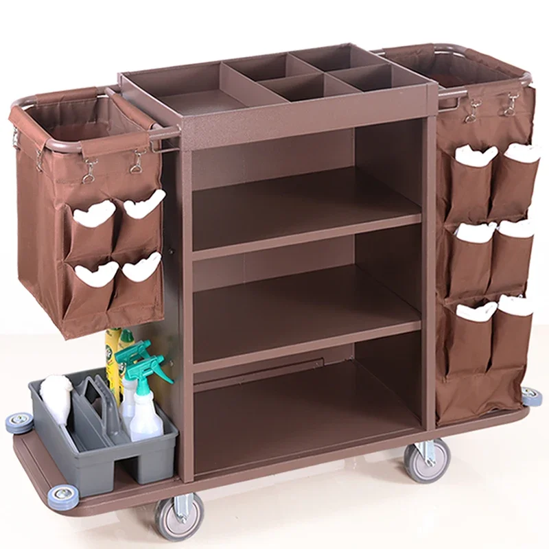 Cart Trolley Portable Wooden Wheeled Janitorial Hotel Cleaning Small Service Food Serving Commercial Vegetables Rack Large Wagon