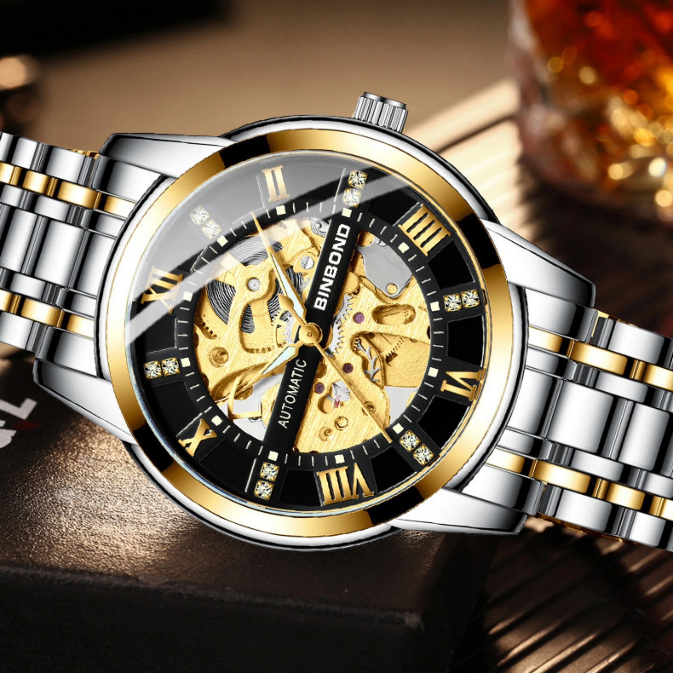 Fully Automatic Mechanical Watch Business Watch 30M Waterproof Hollow Skeleton Tourbillon Stainless Steel Mechanical Watch Gift