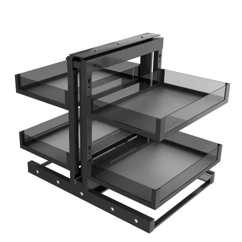 

Kitchen cabinet corner pull basket built-in storage rack shelf corner aluminum rotation little monster full pull out