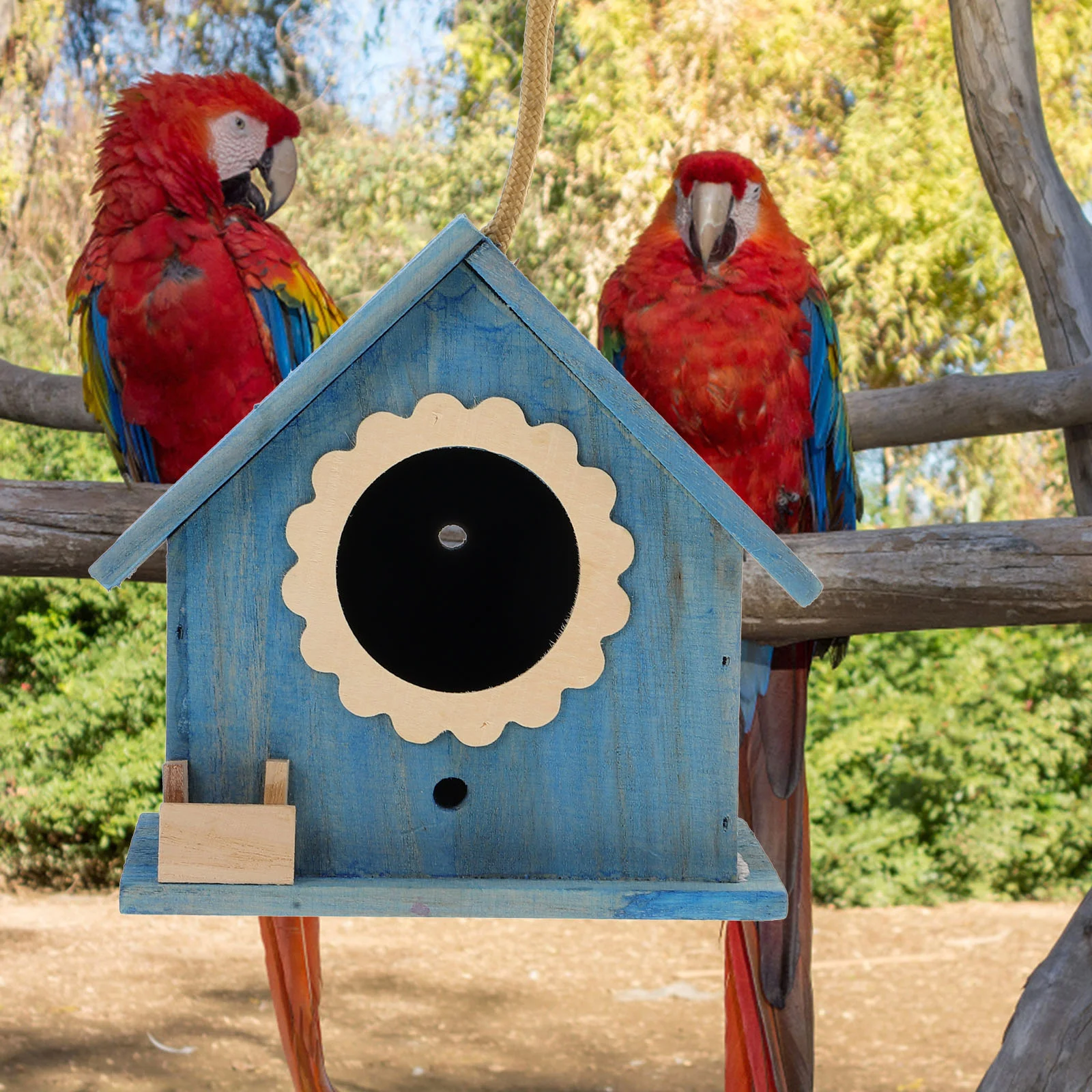 

Wooden Bird House Nest Hanging Feeders Decor for Robin with Hanger Sparrow Birdhouse The Bird's