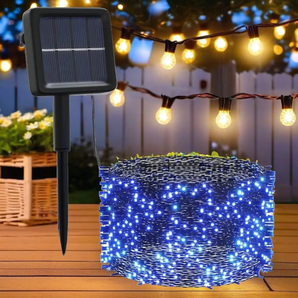 5-Pack Solar Fairy Lights, 1000 Blue String Lights for Indoor & Outdoor Decor