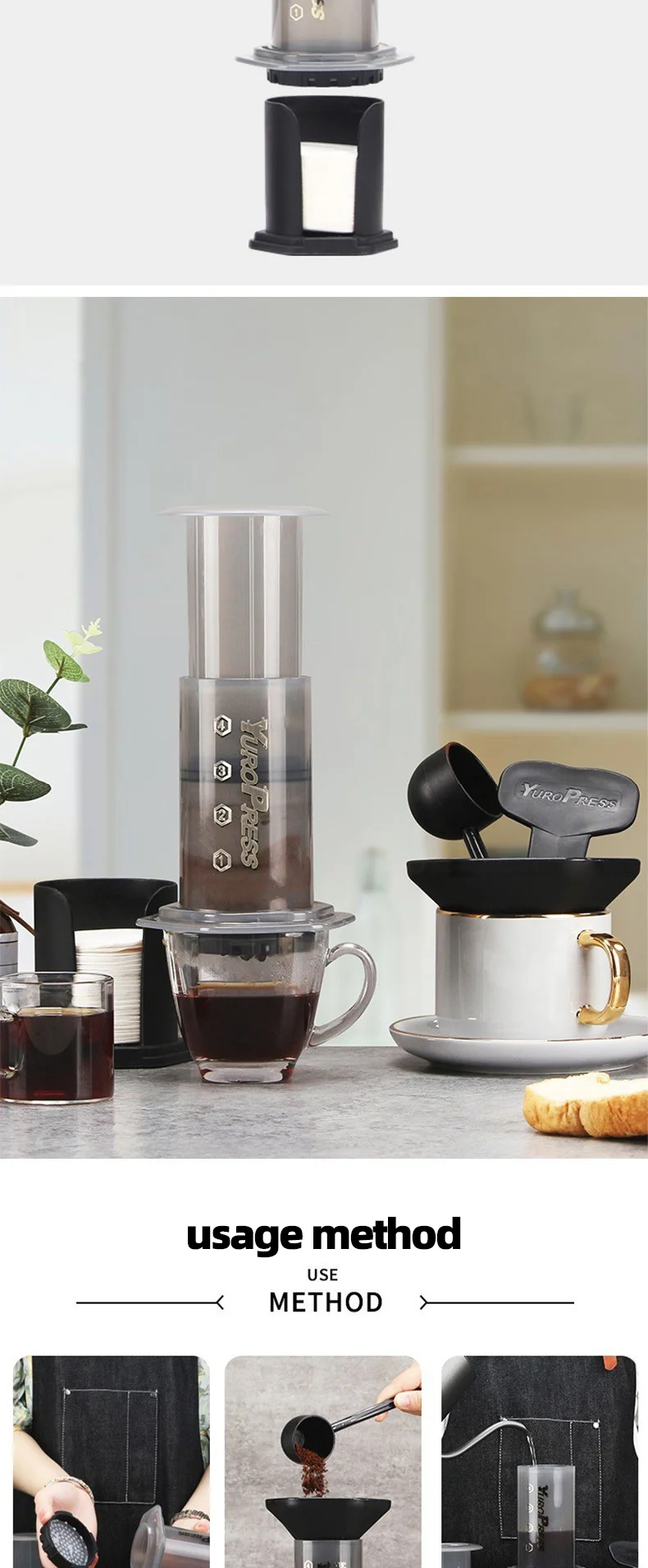 YRP Kaffeemaschine Tragbare Espresso-Kaffeemaschine French Press für Auto & Zuhause Camping Reise-Kaffeekanne Air Press Ae&ropress – Detail 11