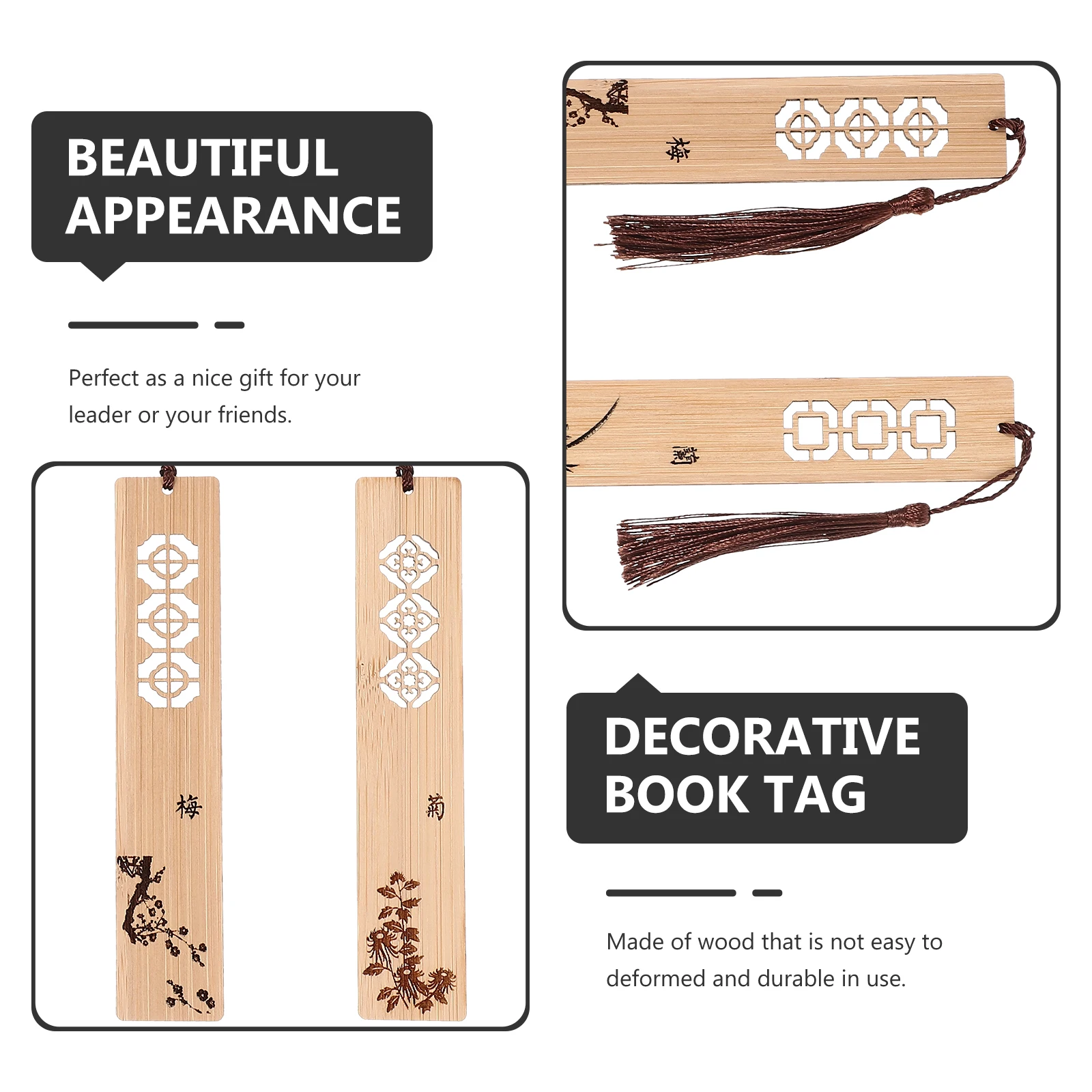 

4pcs Chinese Style Bookmarks Classical Wooden Carved Book Labels Souvenir Gift For Teachers Readers Fans Lightweight Portable