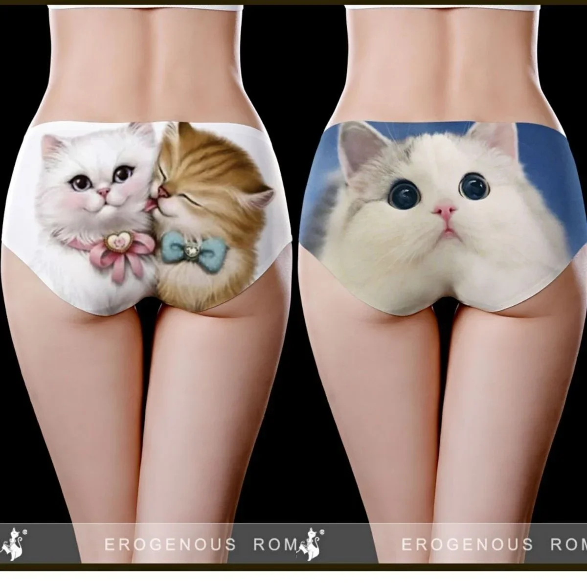 

Ice Silk Cat Seamless Panties Summer Women's Underwear Cartoon Printed Underpanties Half Boxer Lingerie Mid-Waist Briefs