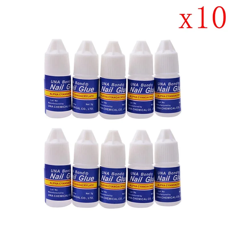 Set Of 10 Glue For False Nail Art Decoration Tips Fast Drying Acrylic Manicure Tool