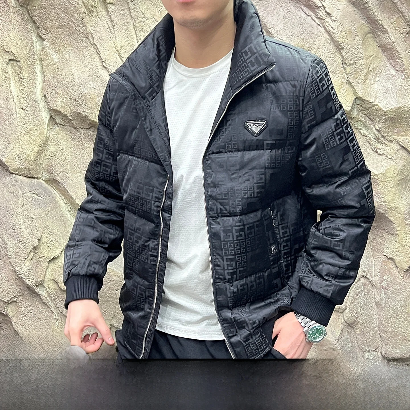 

Thiened Du down Puffer Jaet Men's Casual All-Match Stand Collar Winter Coat Faionable Windproof Warm Zipper Closure