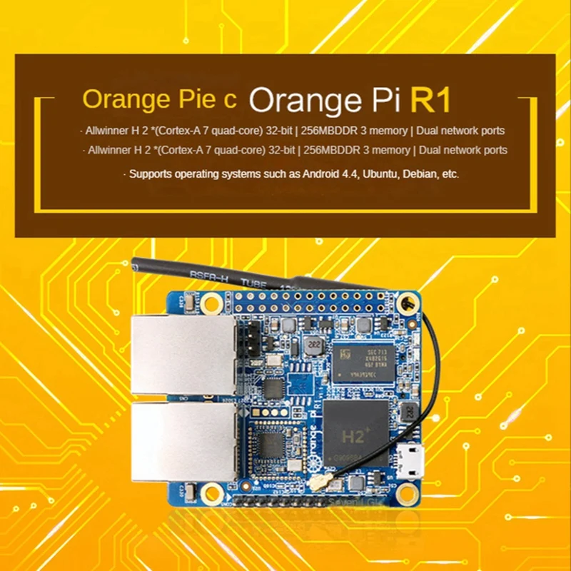 For Orange Pi R1 Allwinner H2+ Cortex-A7 Quad-Core 32-Bit Dual Network Port Development Board Programming Single Board