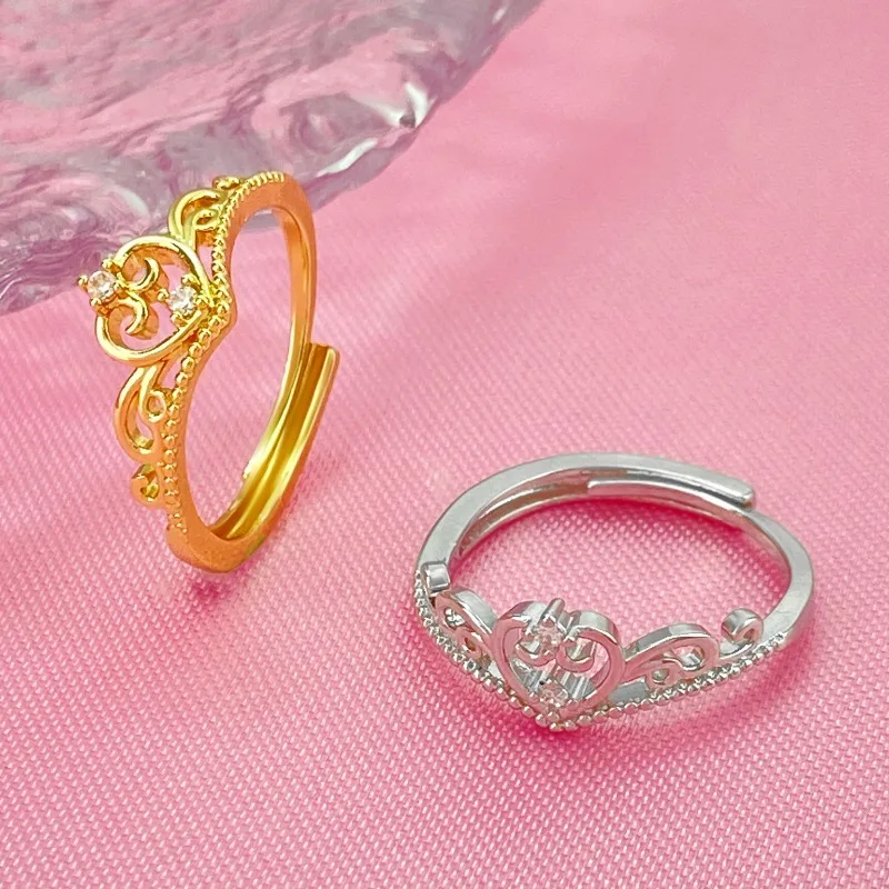 Fashion Instagram Snow White Crown Ring for Women Luxury Wedding Banquet Party Trend Y2K Girls Jewelry Gift Accessories