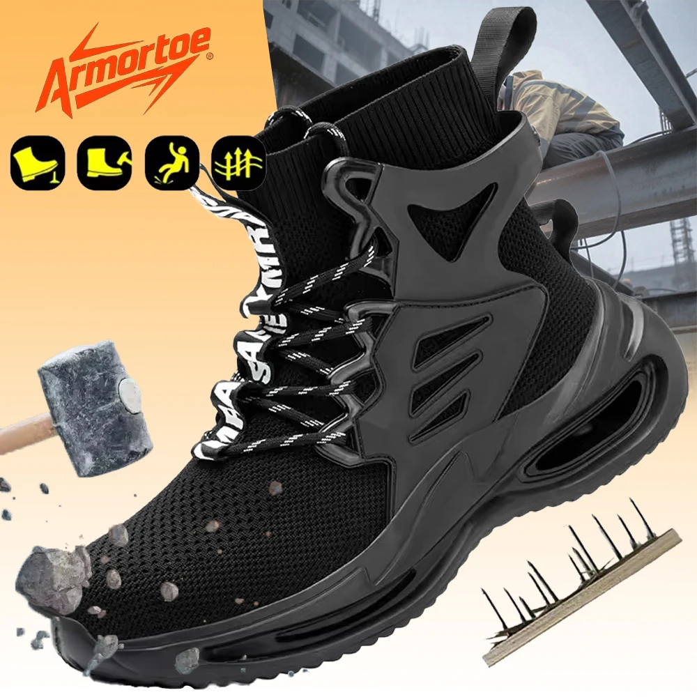 

ArmorToe High-top Fashion Anti-smash Anti-stabbing Steel Toe Safety Shoes Soft Lightweight Non-slip Work Shoes #Armor2721