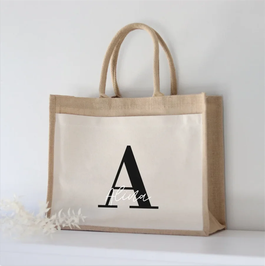 Personalzied Tote Bag For Bridesmaid, Custom Burlap Tote Bag, Monogram Bridesmaid Jute Bags, Bachelorette Party Favors Gifts