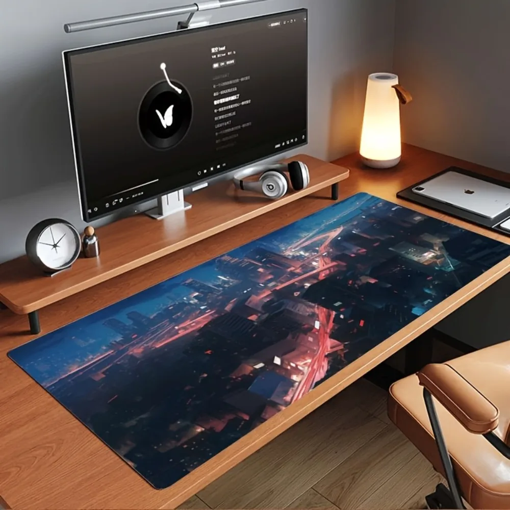 Alfombrilla de goma para escritorio con diseño de tráfico neón urbano, accesorios de escritorio, alfombrillas para escritorio, alfombrillas gaming, tapete para escritorio