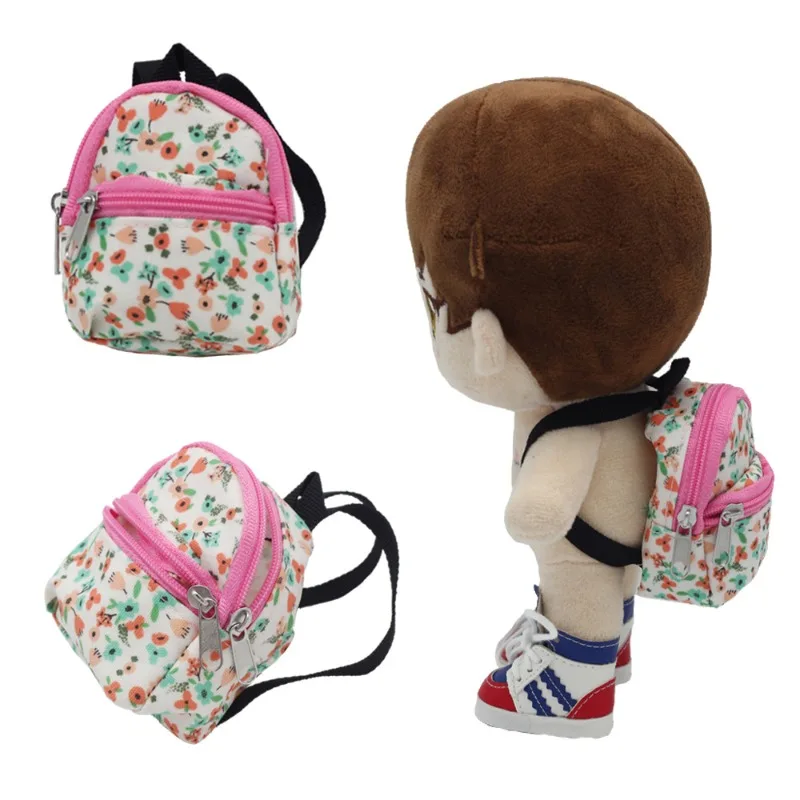 Mochila de lona con doble cremallera para muñecas de 17/20 cm, monedero, decoración para casa de muñecas, mochila pequeña para juguetes de muñecas