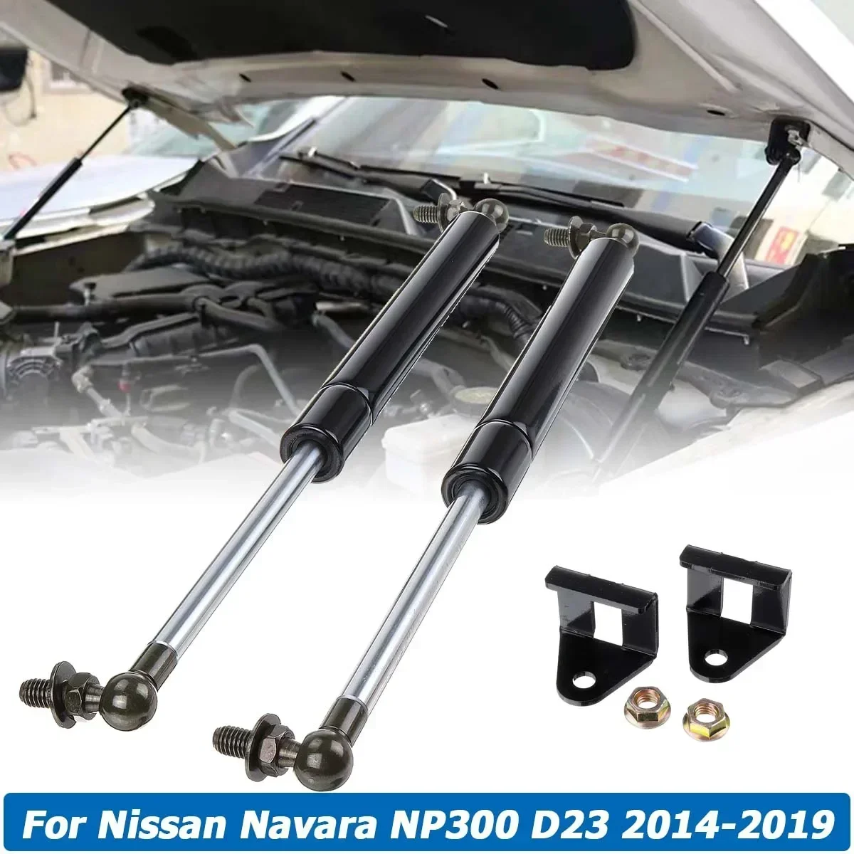 2PCS Front Hood Bonnet Gas Struts Bars Spring Shock Lift Support Damper For Nissan Navara NP300 D23 2014-2019 Car Accessories