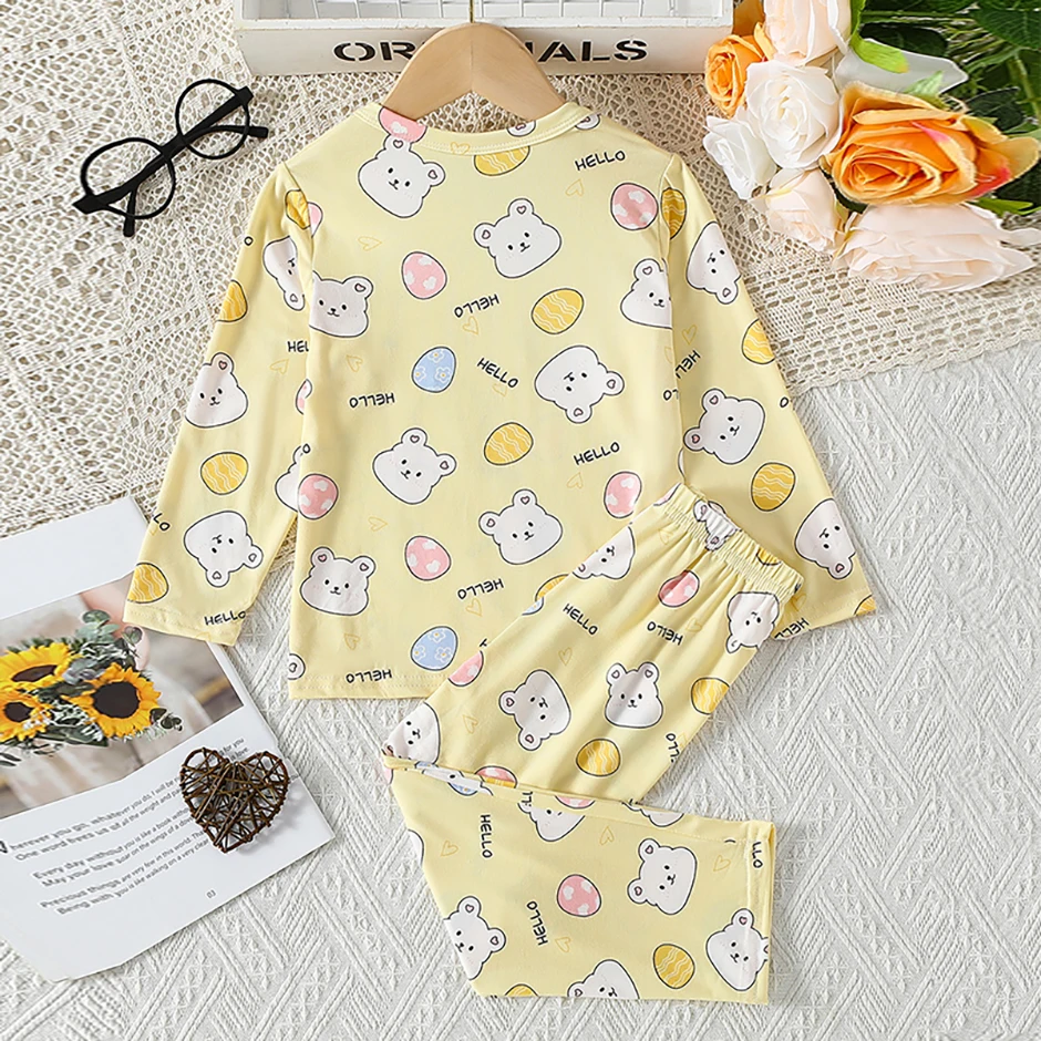 2-teiliges Four Seasons Kinder-Set mit Vollprint-Motiv für Mädchen, süße langärmelige Hose, Schlafanzug, bequemes Rundhals-T-Shirt – Detail 5