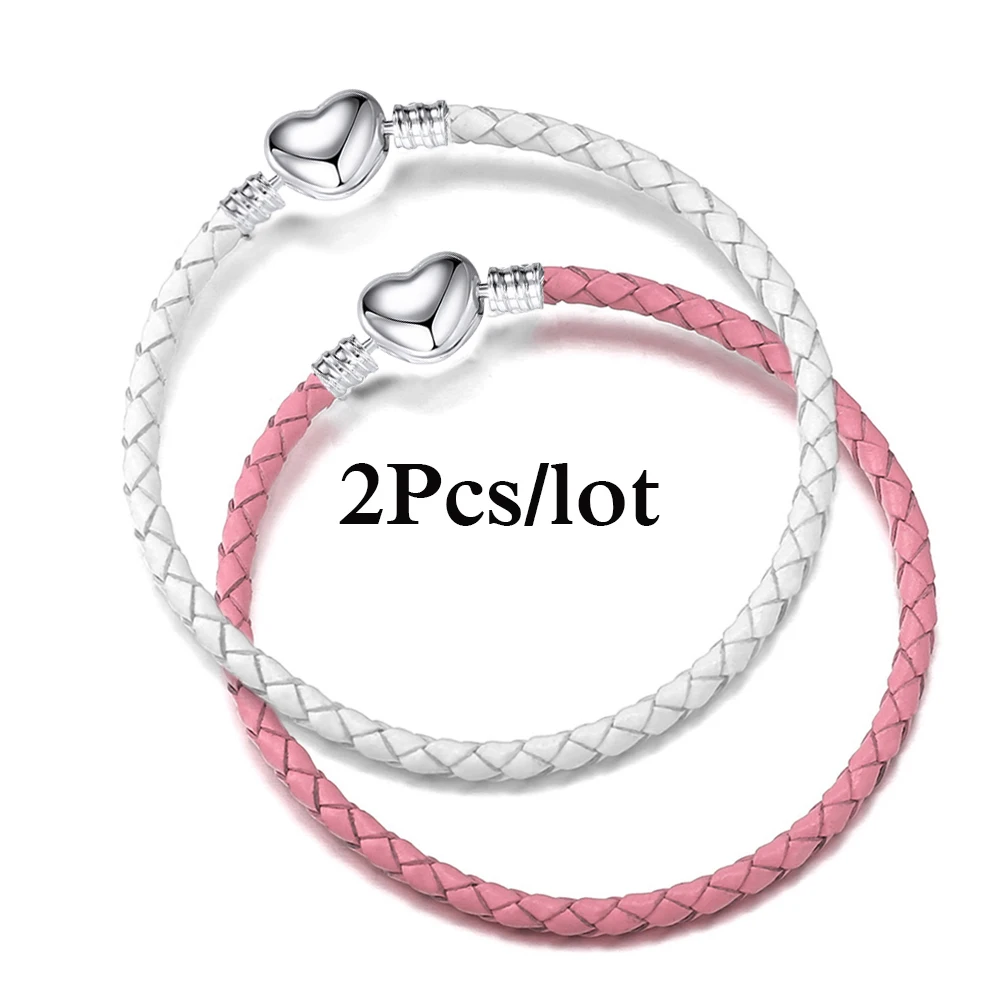 2Pcs/Lot Vintage Leather Chain Bracelets Fit DIY Beads Charms Bracelet Pulsera Mothers day Jewelry Gift For Women Men Girlfriend