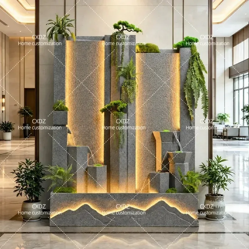 New Water Curtain Wall Waterfall Flowing Water Screen Company Entrance Background Wall Water Landscape Living Room Rockery