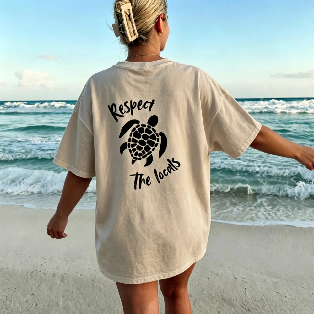 Respect The Locals Graphic TShirt Beach Vacation Ocean Lover Sea Turtle Conservationist Beach Women Unisex Casual Daily Outfit