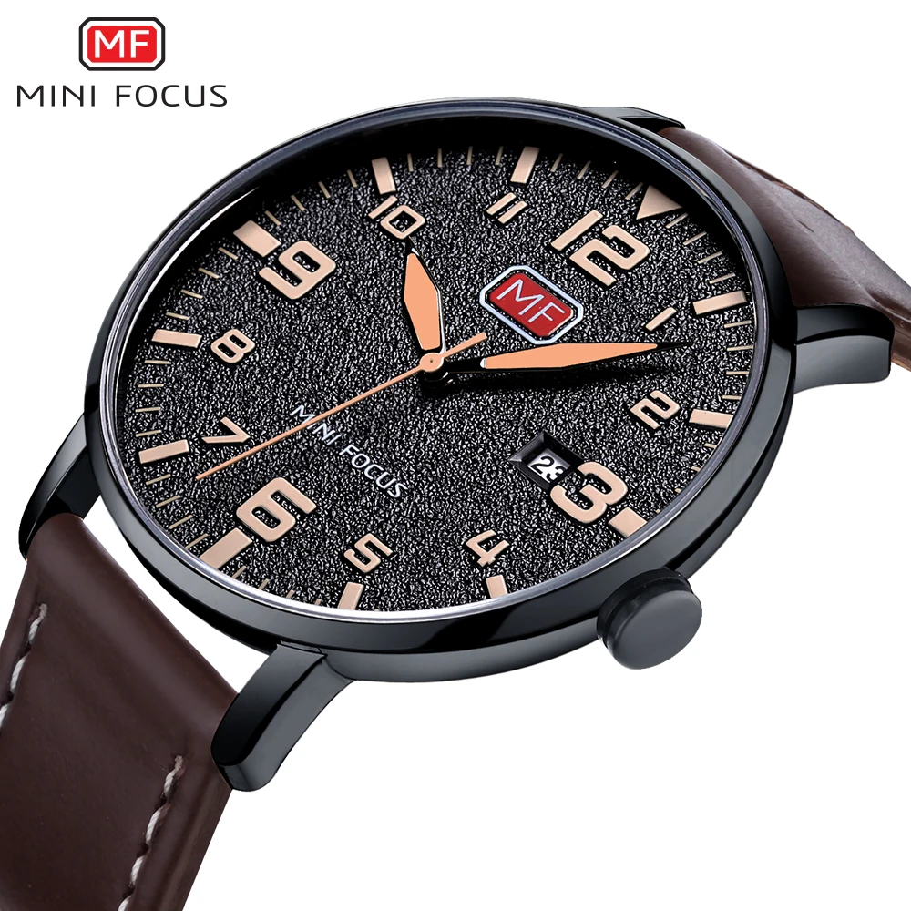 MINI FOCUS Automatic Casual Quartz Watch Mens Watches Waterproof Chronograph Wrist Watch with Date Luminous Hands 0158G