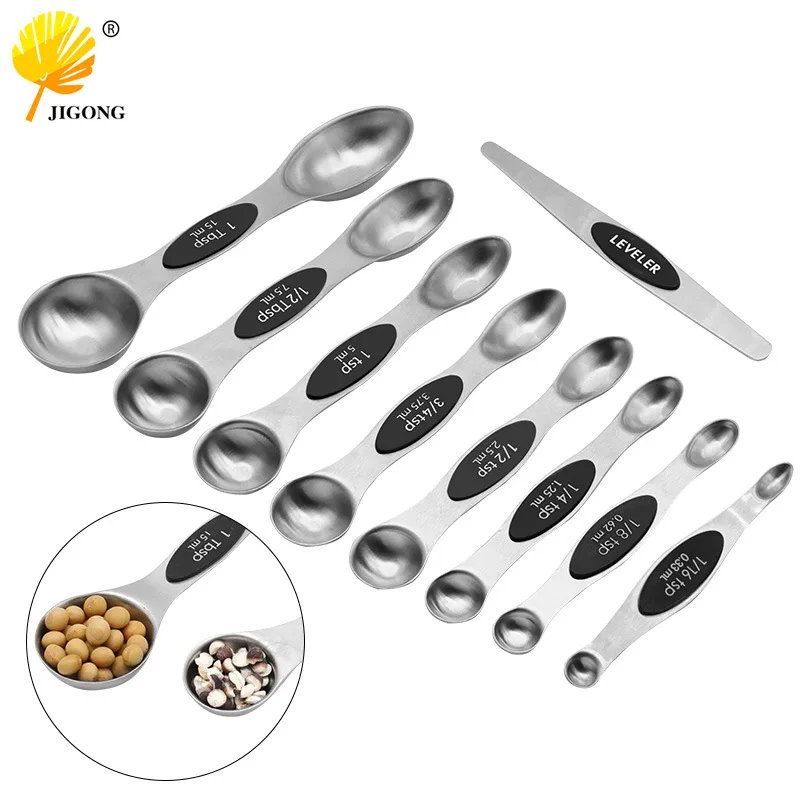 Stainless steel double-head measuring spoon 9-piece set, baking household kitchen salt spoon, measuring seasoning spoon with sca