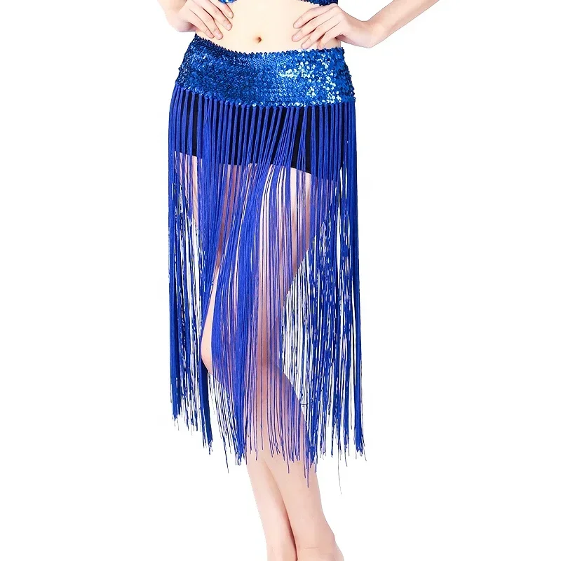 Cheap Tribal Belly Dance Long Waist Belt Belly Dance Sequins Tassel Hip Scarves for Women