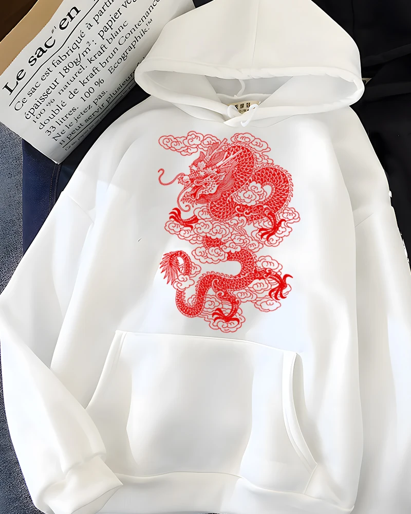 Hirsionsan Vintage Dragon Graphic Print Hoodies Women Oversized Sportwear Female Sweatshirt Streetwear Fleece Ladies Clothes