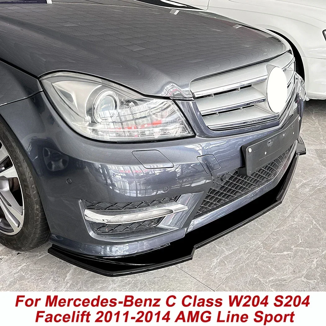 Front Spoiler Lip Gloss Black/Carbon Look ABS Plastic For Mercedes-Benz C Class W204 S204 Facelift 2011-2014 AMG Line Sport