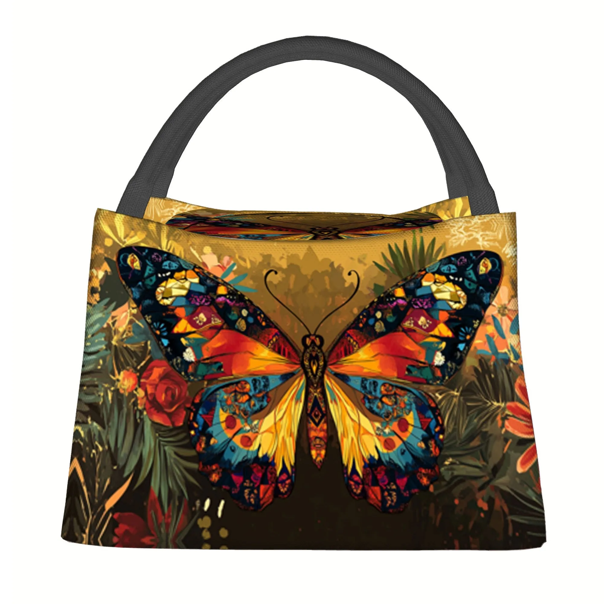 Colorful Butterfly Garden Print Insulated Tote Bag Portable Reusable for Home Office Travel