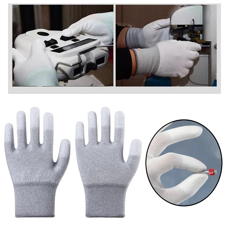 

5PCS Antistatic Carbon Fiber Gloves PU Finger Gloves Dustless Work Gloves Abrasion Resistant Anti-slip Tear Resistant