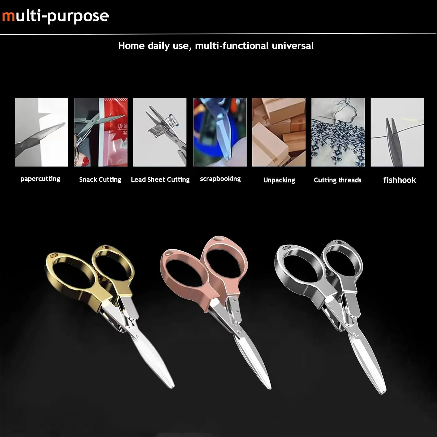 Folding Scissors, Safe Portable Travel Mini Scissors, Stainless Steel Retractable Small Scissors for  Office, Safe Portable Trav