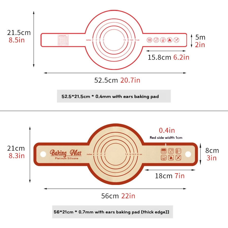 Silicone Tape Double Ear Baking Mat, Kitchen Kneading Mat, Oven Baking Bread Mat, Multi Size European Bread Mat