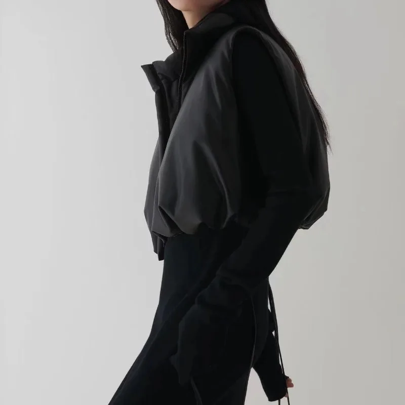 Winter Coat Women New Designer Style Simple Two-piece Lace-up PU Down Vest