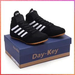 Daykey-Zapatillas de boxeo de goma para niños, zapatos de corte medio para entrenamiento en interiores, competición de lucha, color blanco y negro, talla 32-44