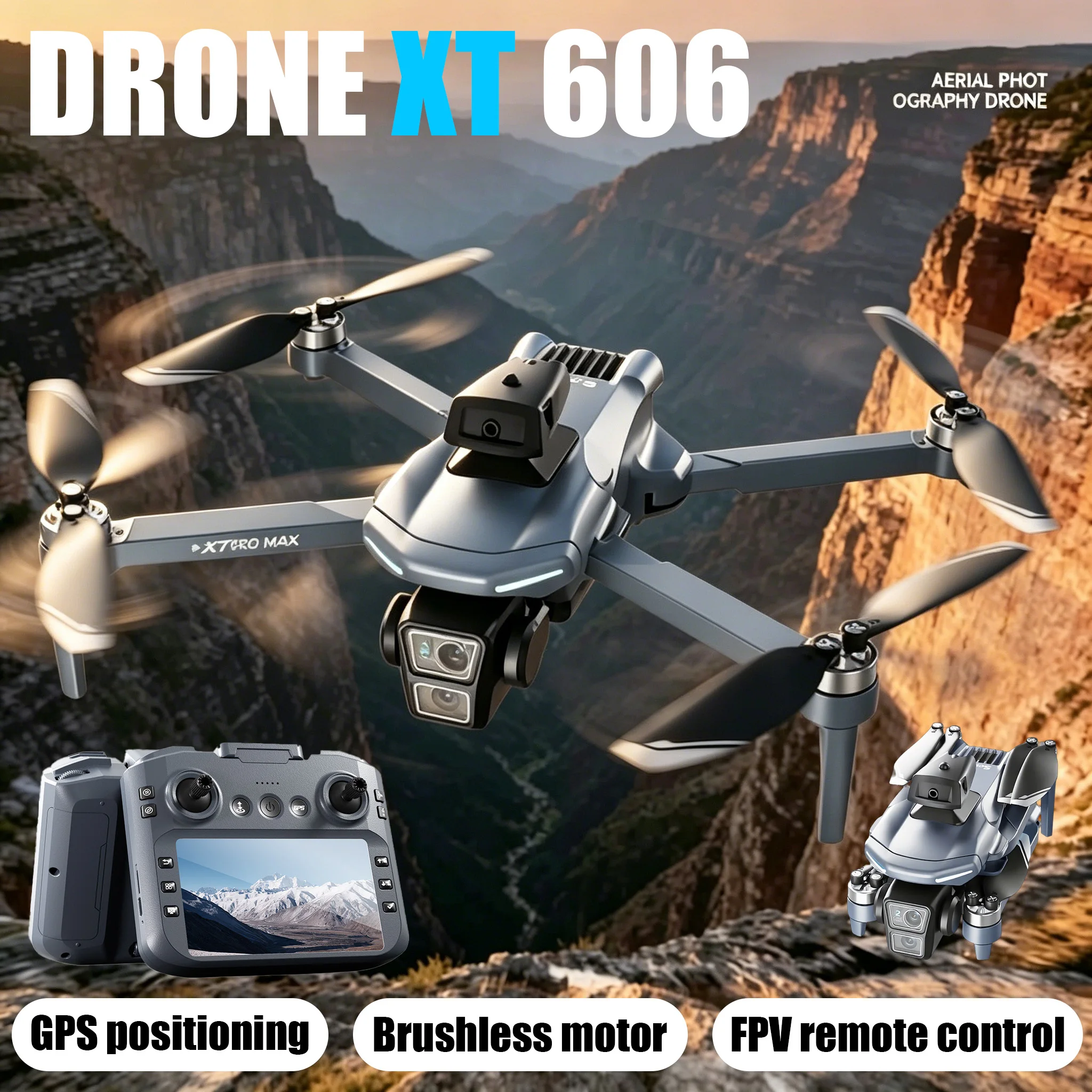 Dron XT606, Vehículo Aéreo Plegable, Quadcopter, Helicóptero, Cámara Aérea Profesional de 8K HD, Cámara Dual, Sin Escobillas, Regalo para Niños