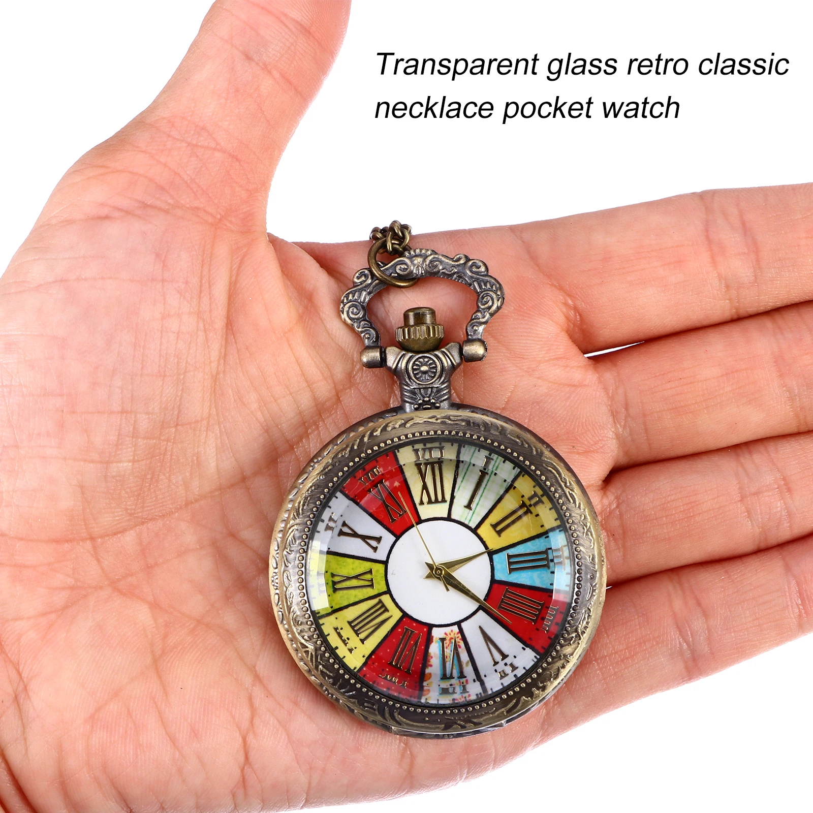 

Retro Pocket Necklace Vintage Quartz Alloy Timing Chain Pendant Roman Numerals Retro Watch Transparent Glass Gifts