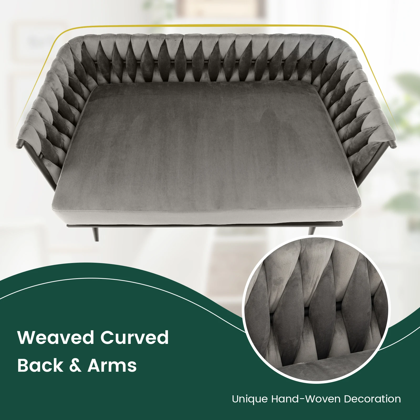 أريكة GOFLAME-Loveseat ، منجد حديث ، أريكة بمقعدين مع وسائد خلفية ، مسند ظهر منسوج ومسند ذراع #5