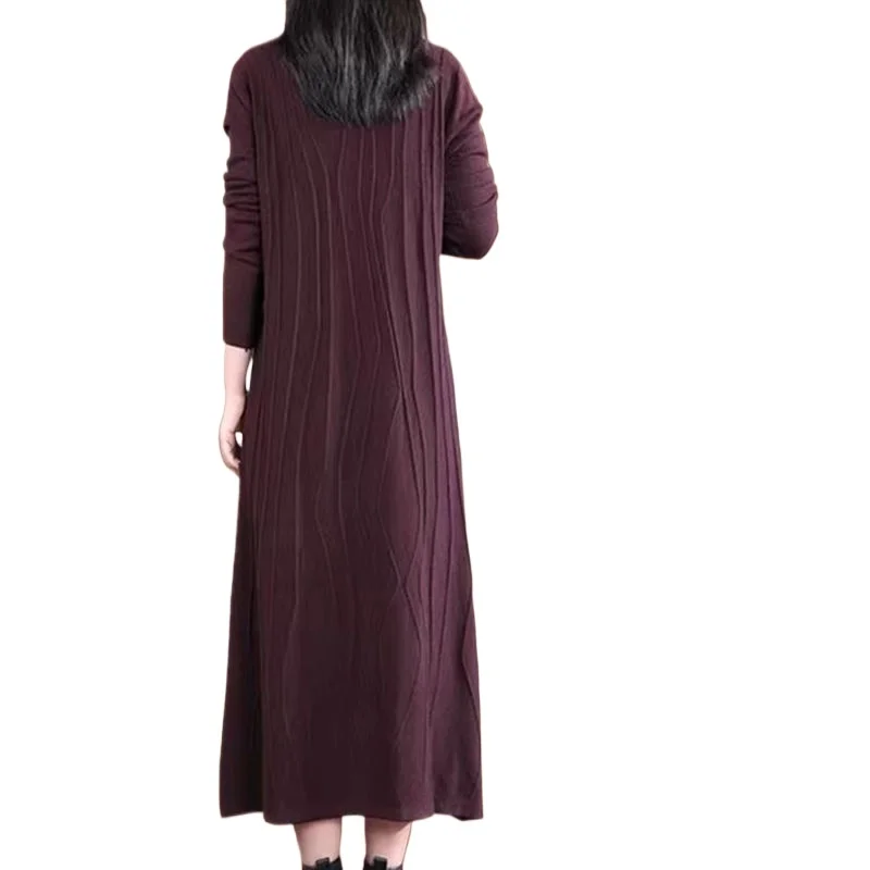 Autumn and Winter Loose O-neck Solid Dress Female Straight Sweater Dresses Long Sleeve Knitted Women Long Dresses 2024 New LU461