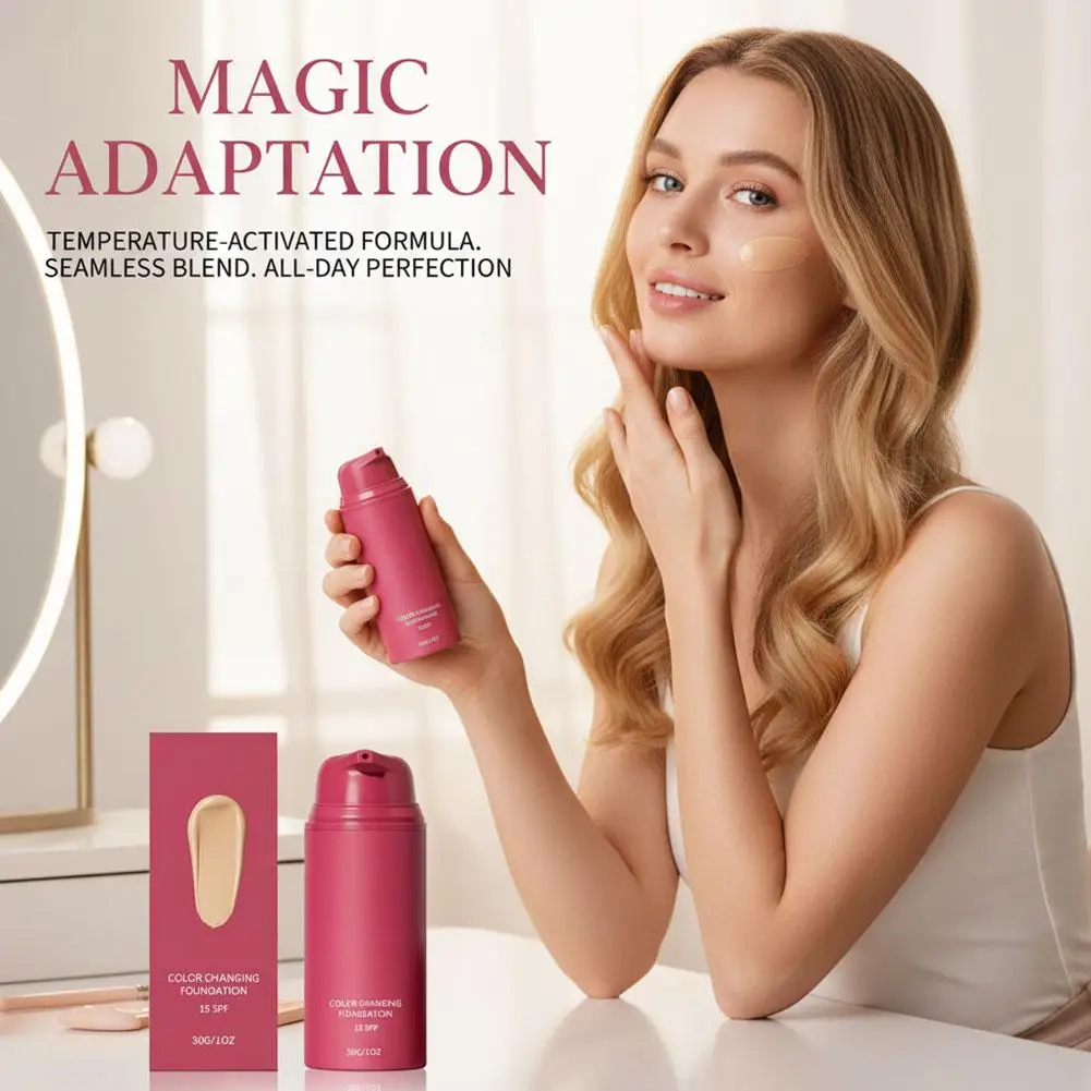 Natürlich Farbwechselnde Flüssig-Foundation, Temperaturabhängig Anpassbar, Gleicht den Hautton im Gesicht aus, Weicher Make-up-Look, Langanhaltend – Detail 3