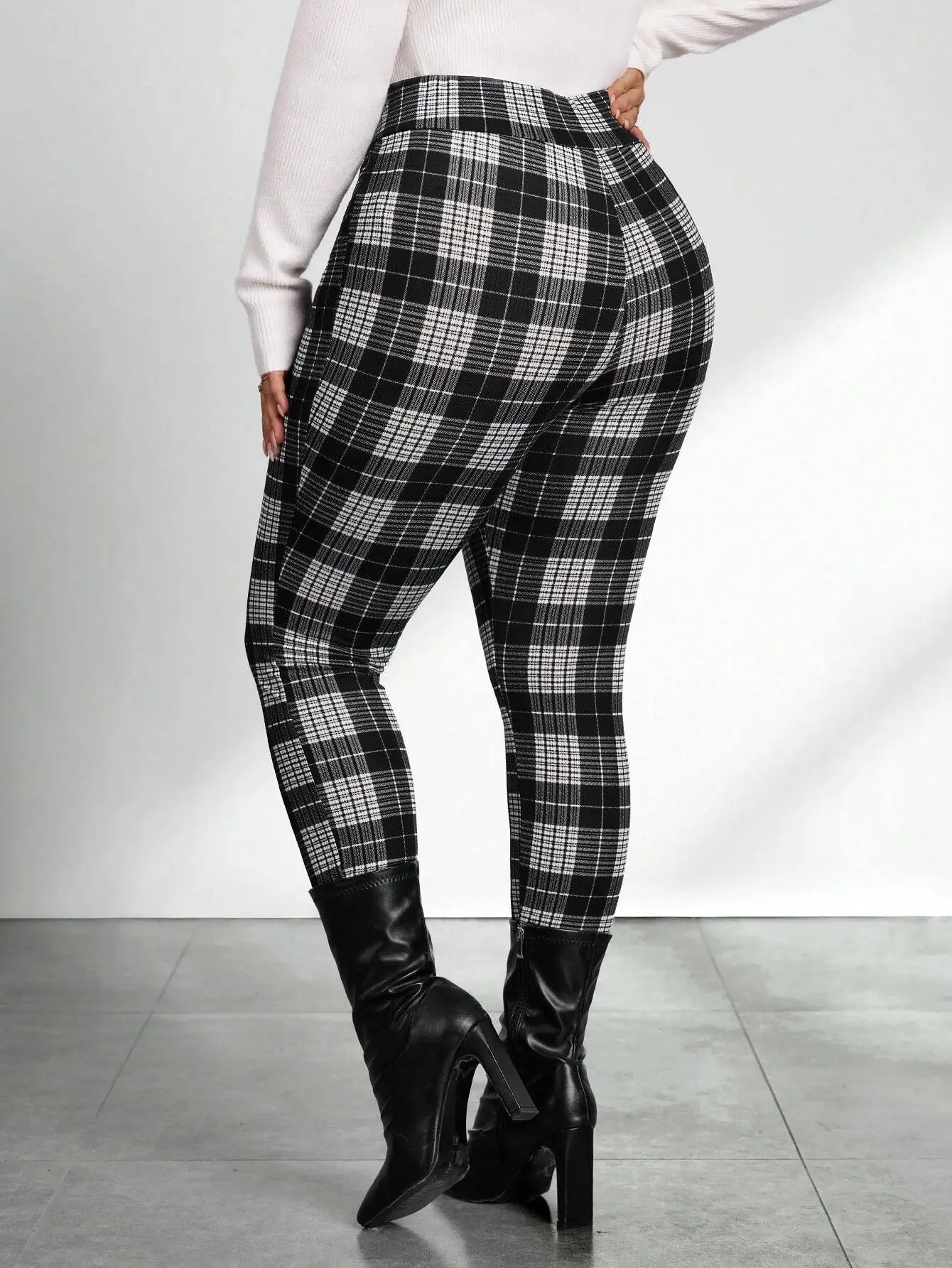 

Леггинсы в клетку с высокой талией для женщин больших размеров, эластичные, для офиса и повседневной носки