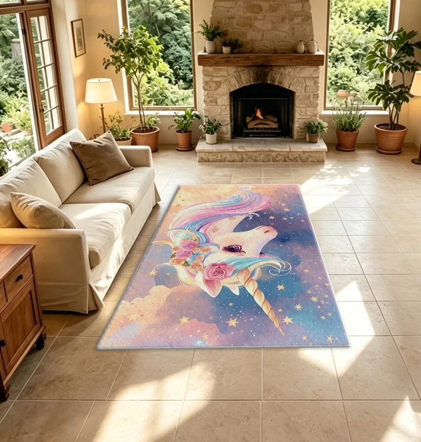 Soft Rug Nursery - Cute Rainbow Unicorn Area Rug Carpet